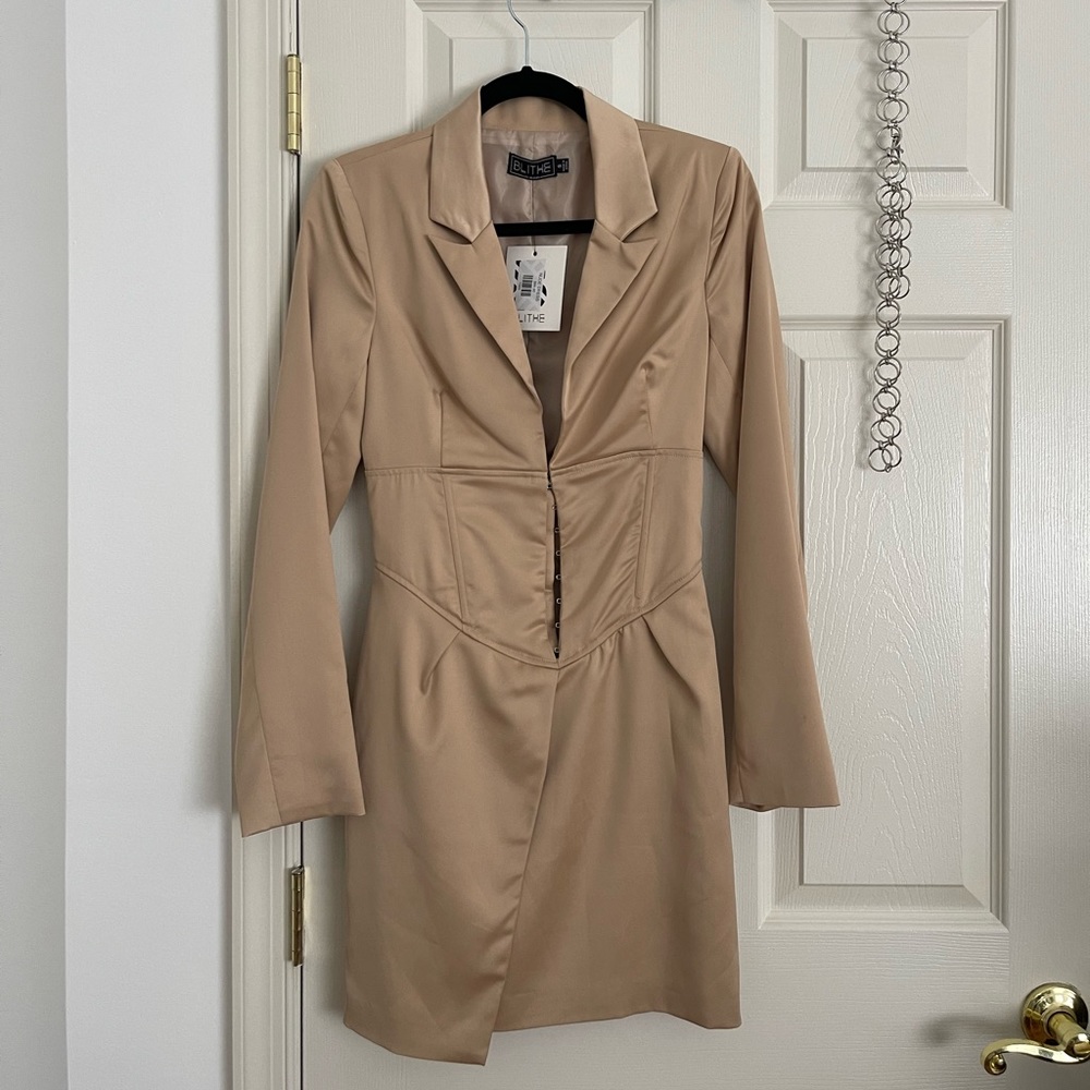 Beige long sleeve cocktail dress